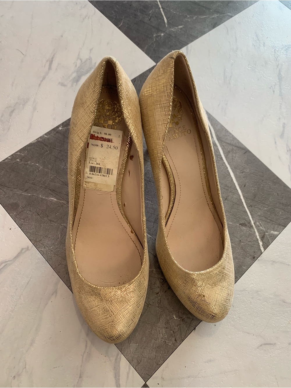 Vince Camuto Gold Textured Round-Toe Pumps